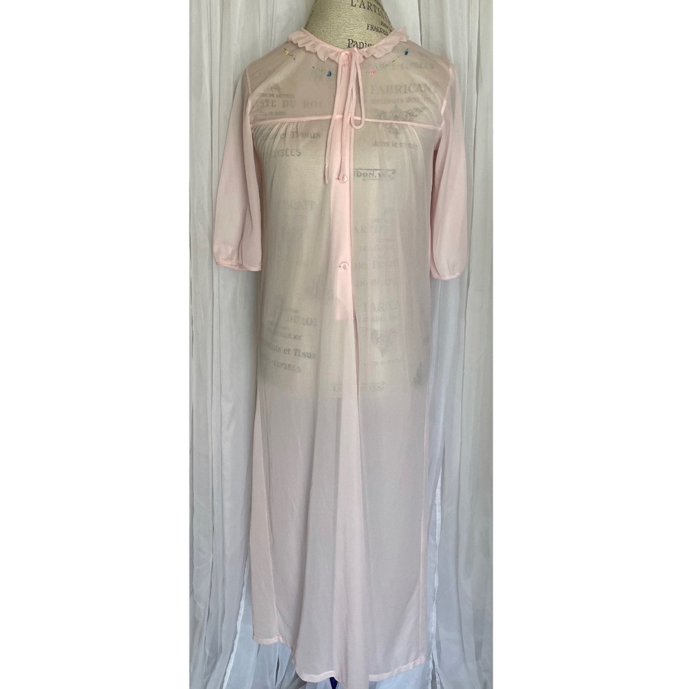 🌹SOLD🌹Vintage 50s Powder Pink Sheer Maxi Night Gown Size: XS/Small